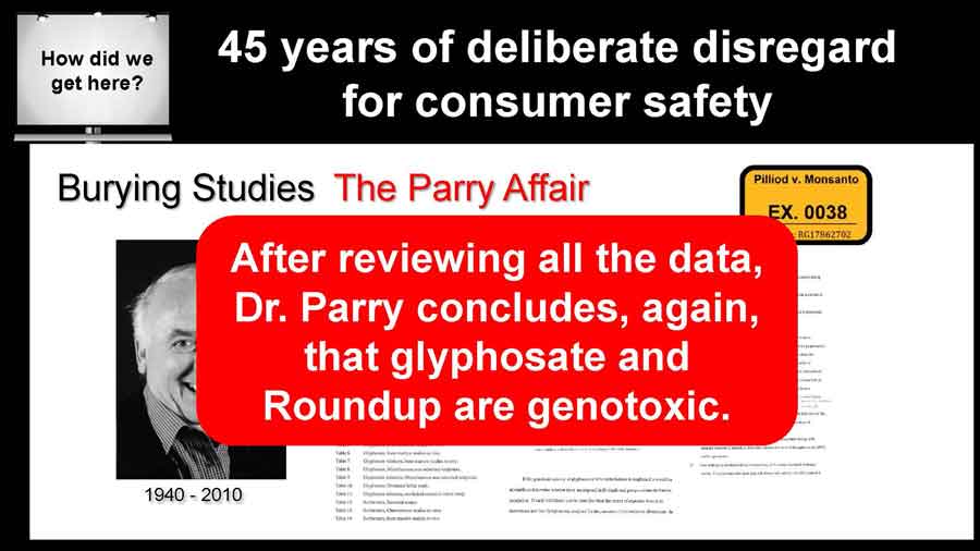 After reviewing all the data, Dr. Parry concludes, again, that glyphosate and Roundup are genotoxic